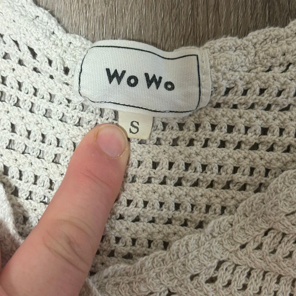 WoWo Strawberry Crochet Cardigan Vest Size Small 100% Cotton Button Front Boho - Picture 9 of 10